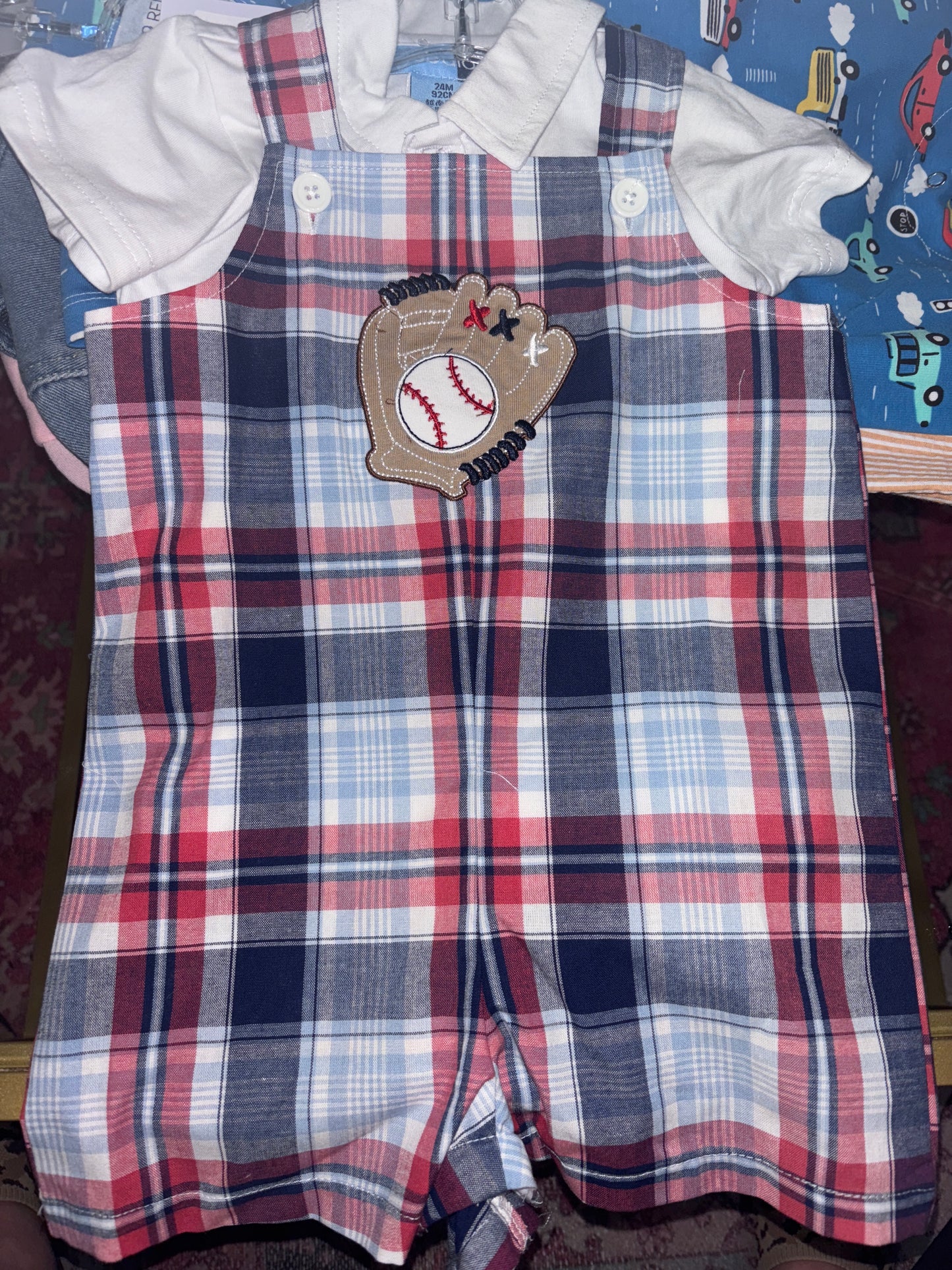 Baseball shirt and overall shorts