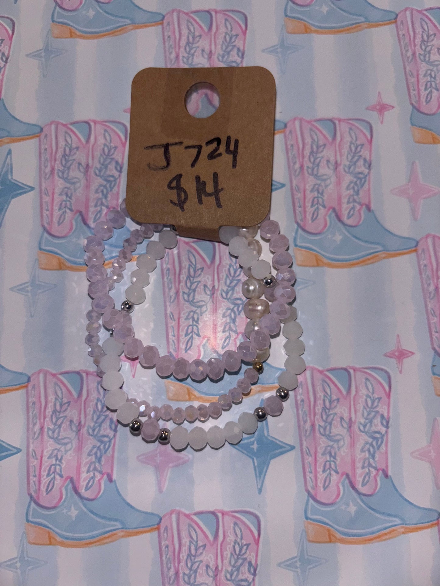 Kids Pink And White Crystal Beaded Bracelets