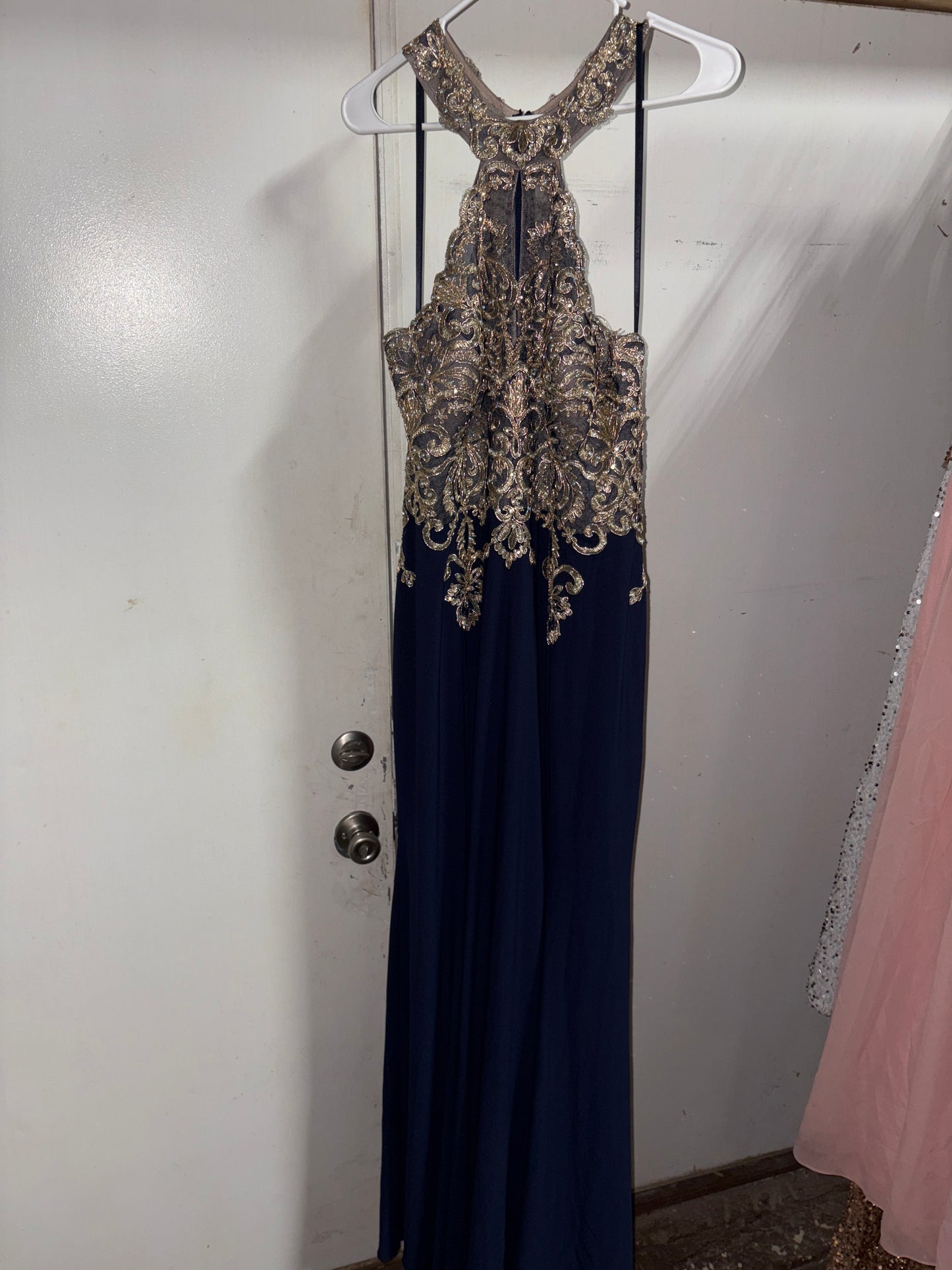 Women’s XL Navy and Gold Sequins Formal Gown