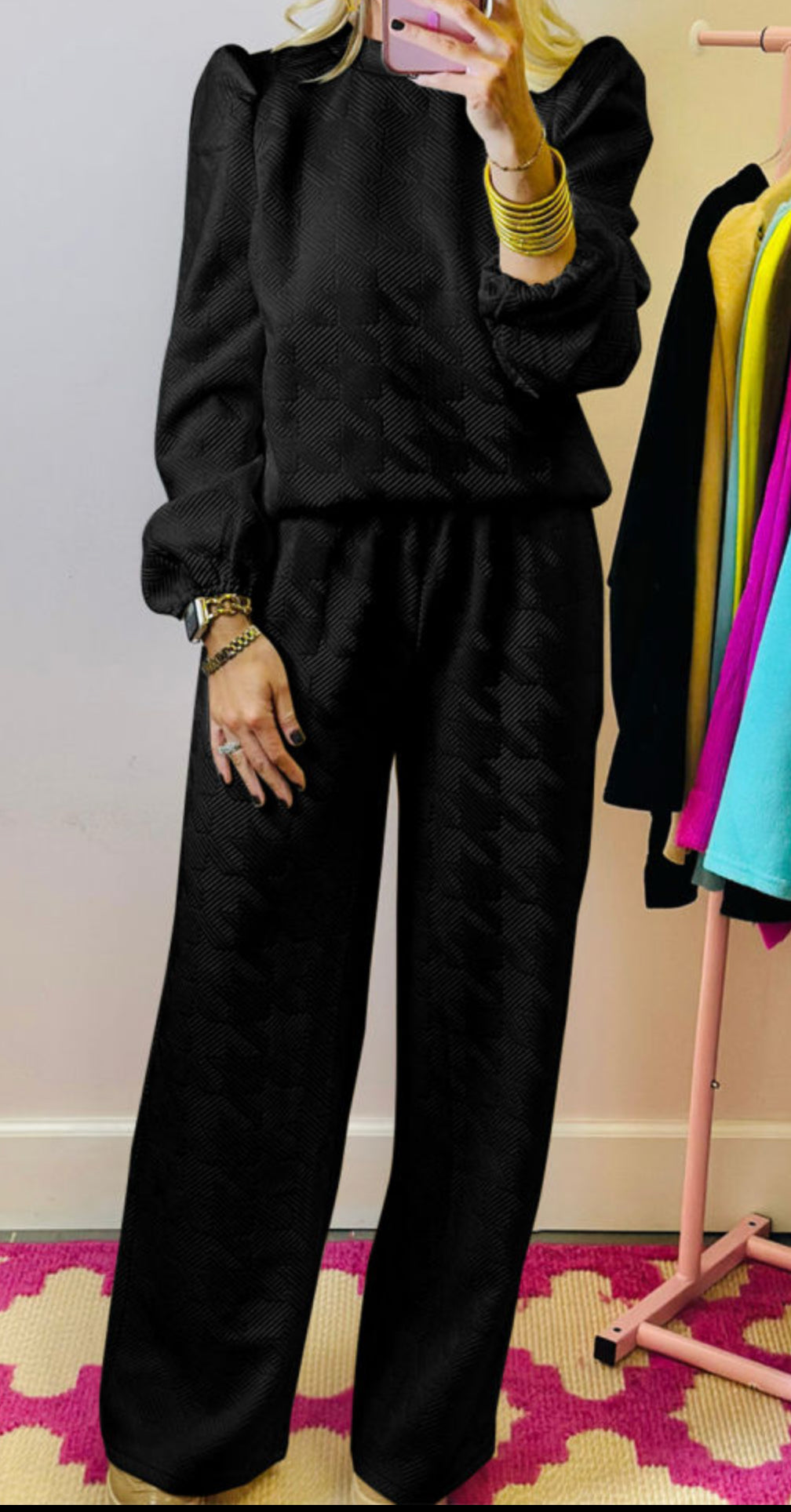 Textured Puff Sleeve Set