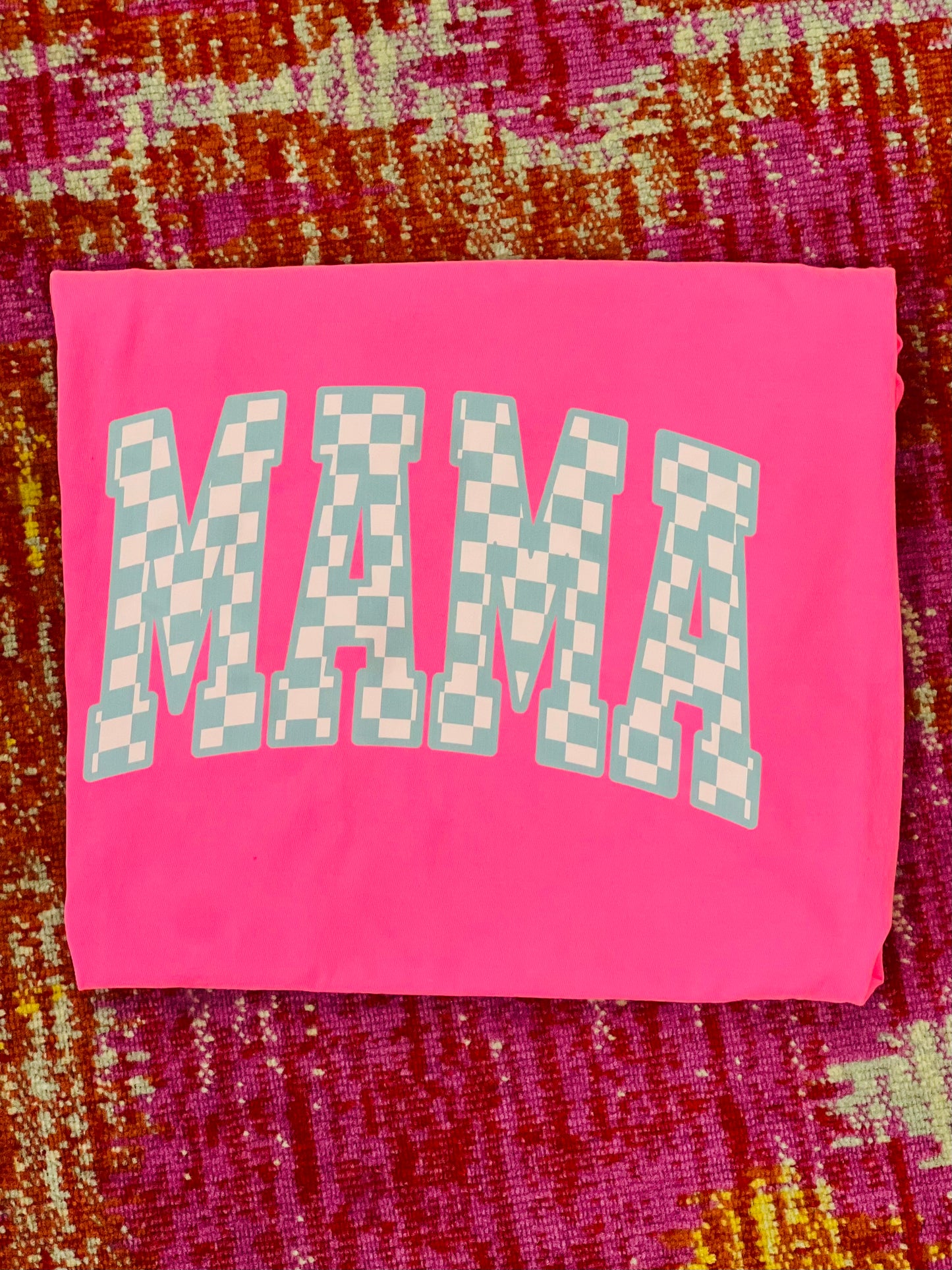 Checkered Mama Pink Comfort Color Tee