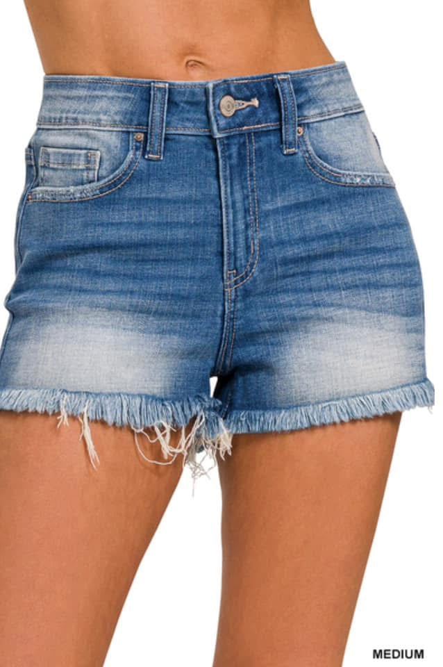 Zenana Medium Wash Frayed Jean Shorts