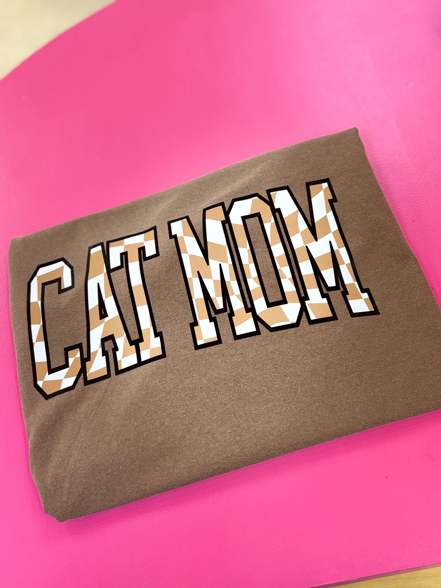 Cat Mom Checker Comfort Color Tee