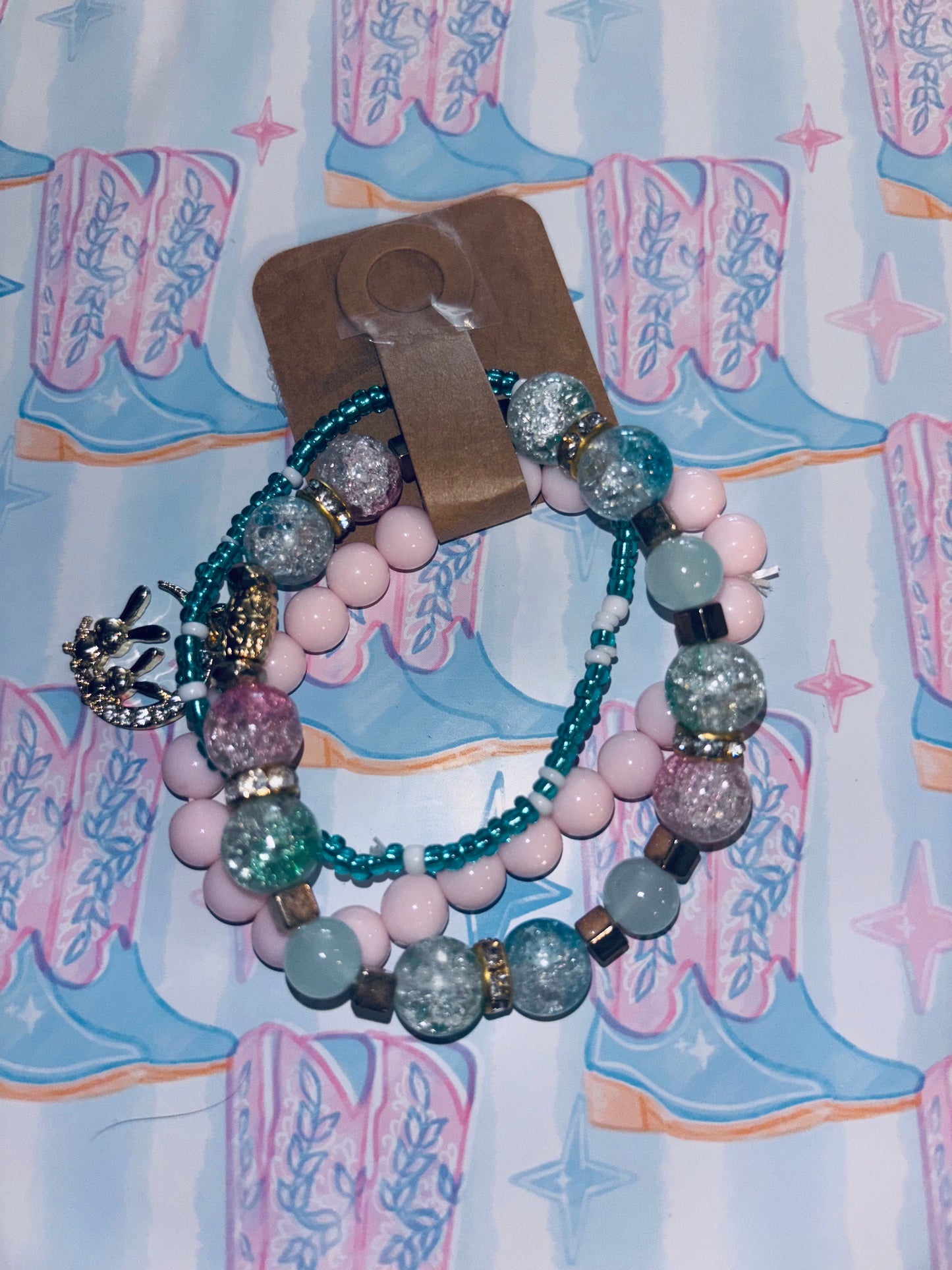 Blue & Pink Crystal Bracelet Set