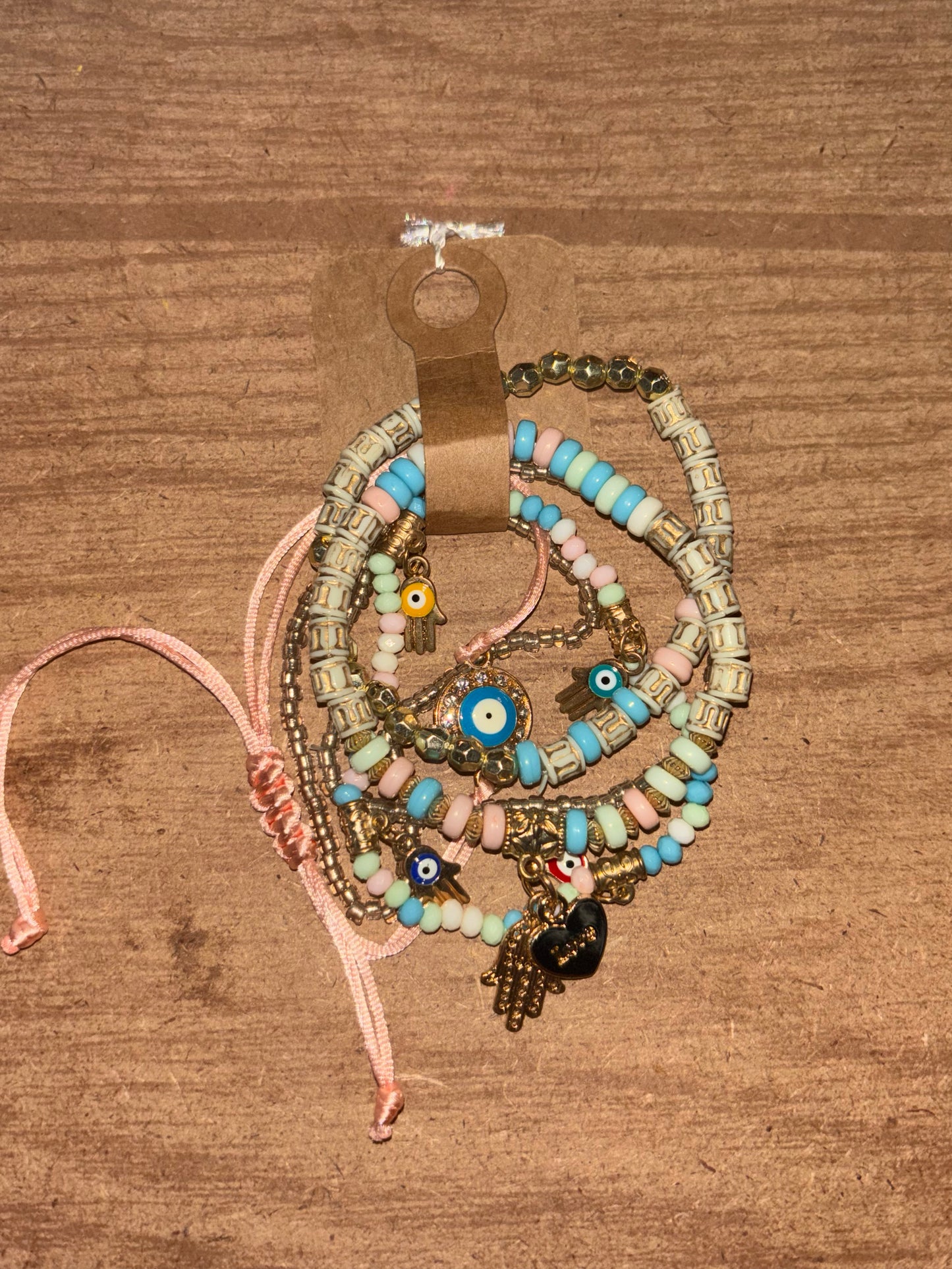 Pink and Blue Detailed Bracelet Set