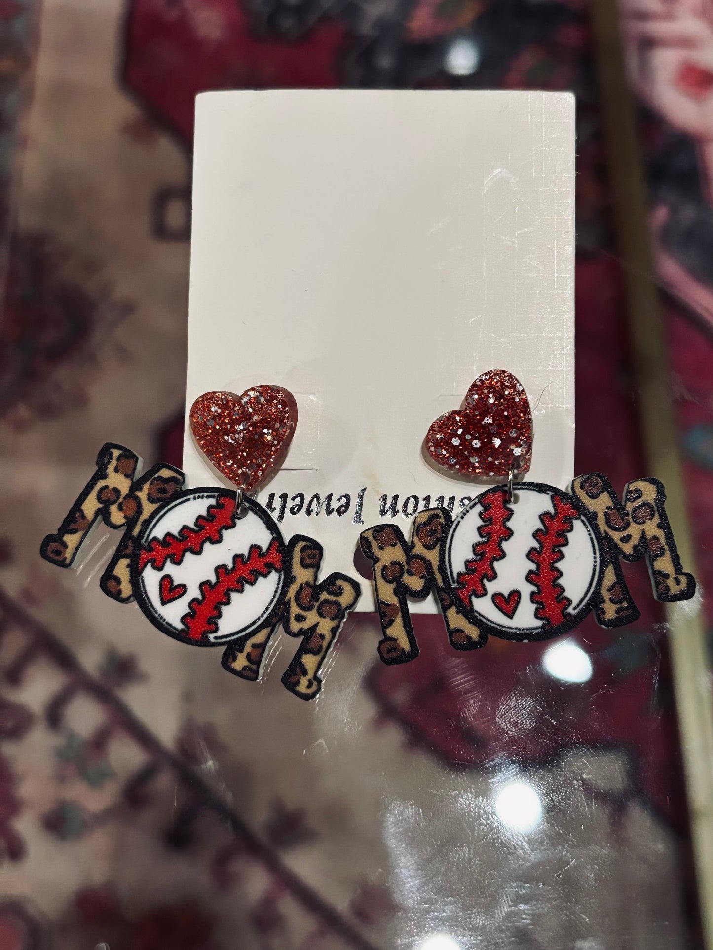 Mom Baseball Earrings