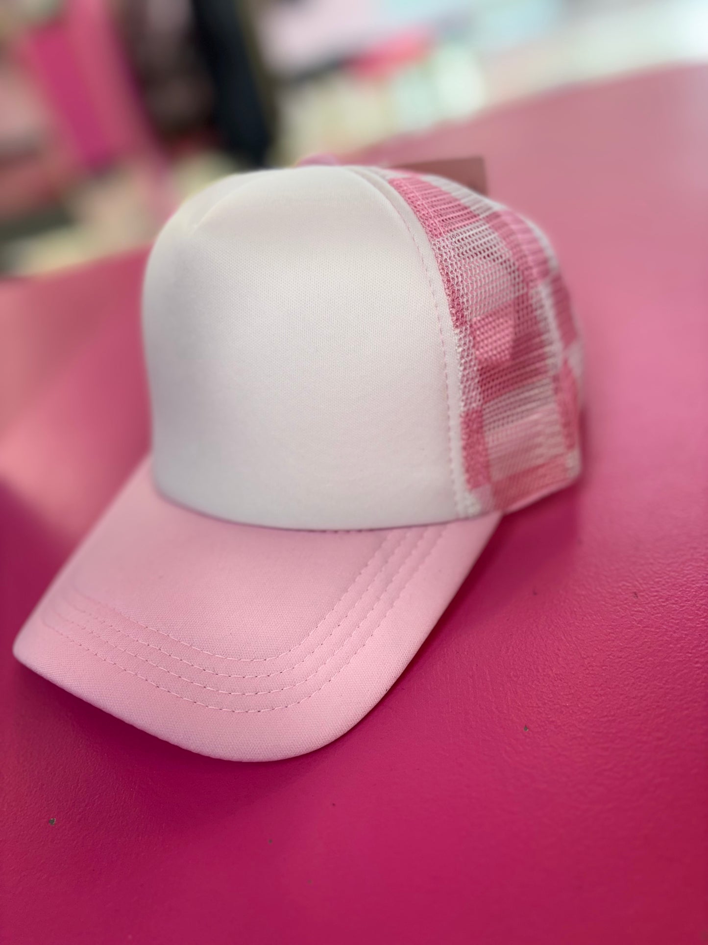 Pink Checkered Trucker Hat