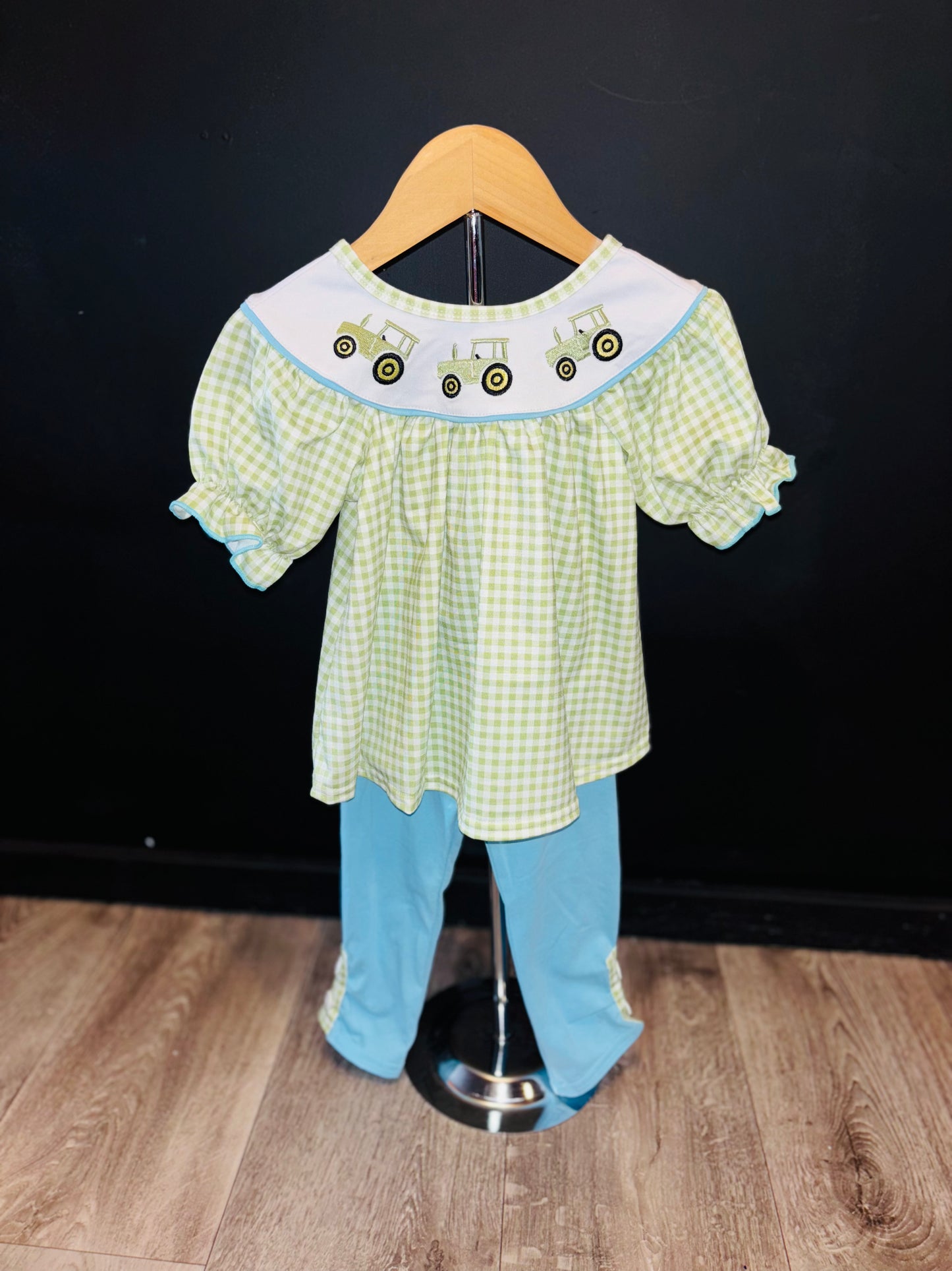 Girls Two Piece Tractor Smocked