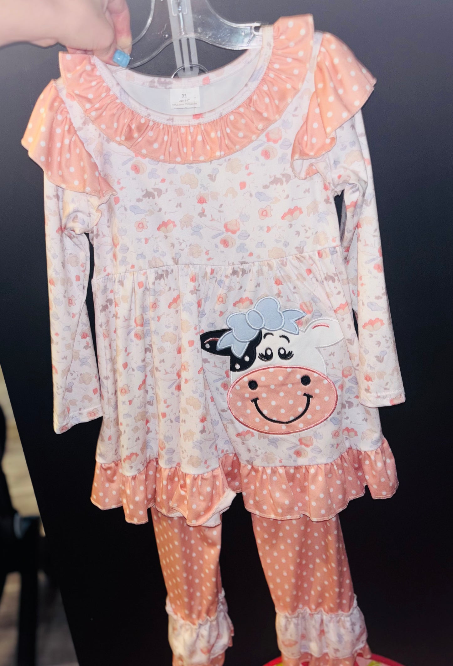 Girls Cow Floral Two Piece Set
