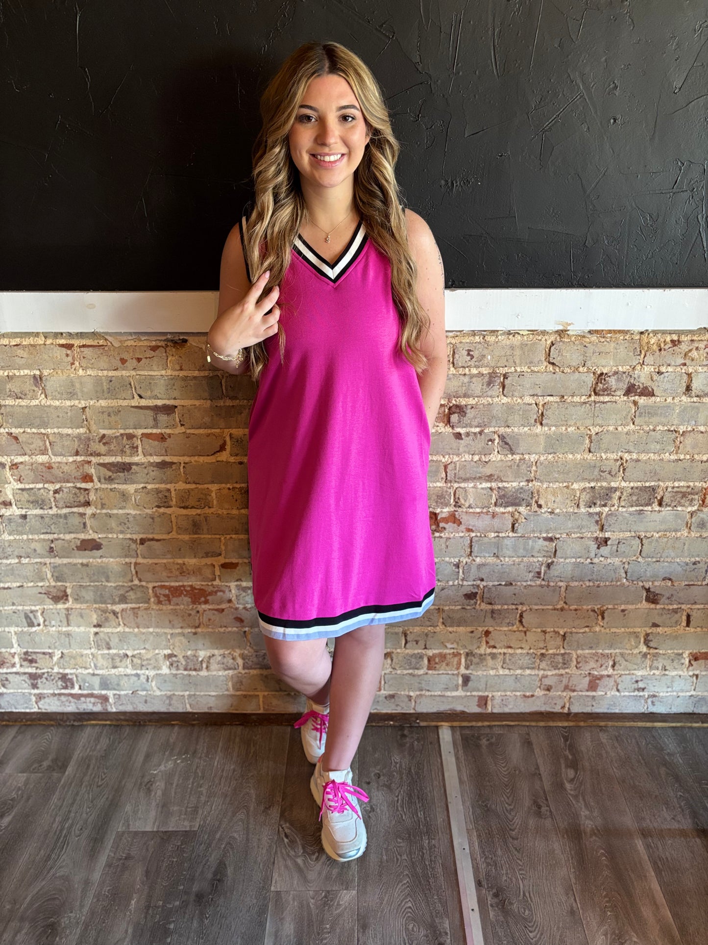 Pink Color Blocked V Neck Tennis Dress