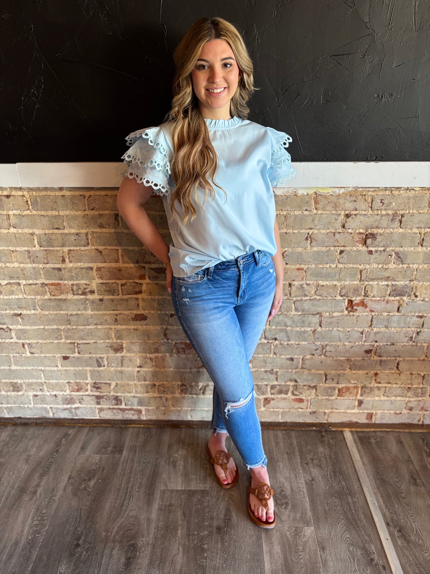 Light Blue Flirty Sleeved Blouse