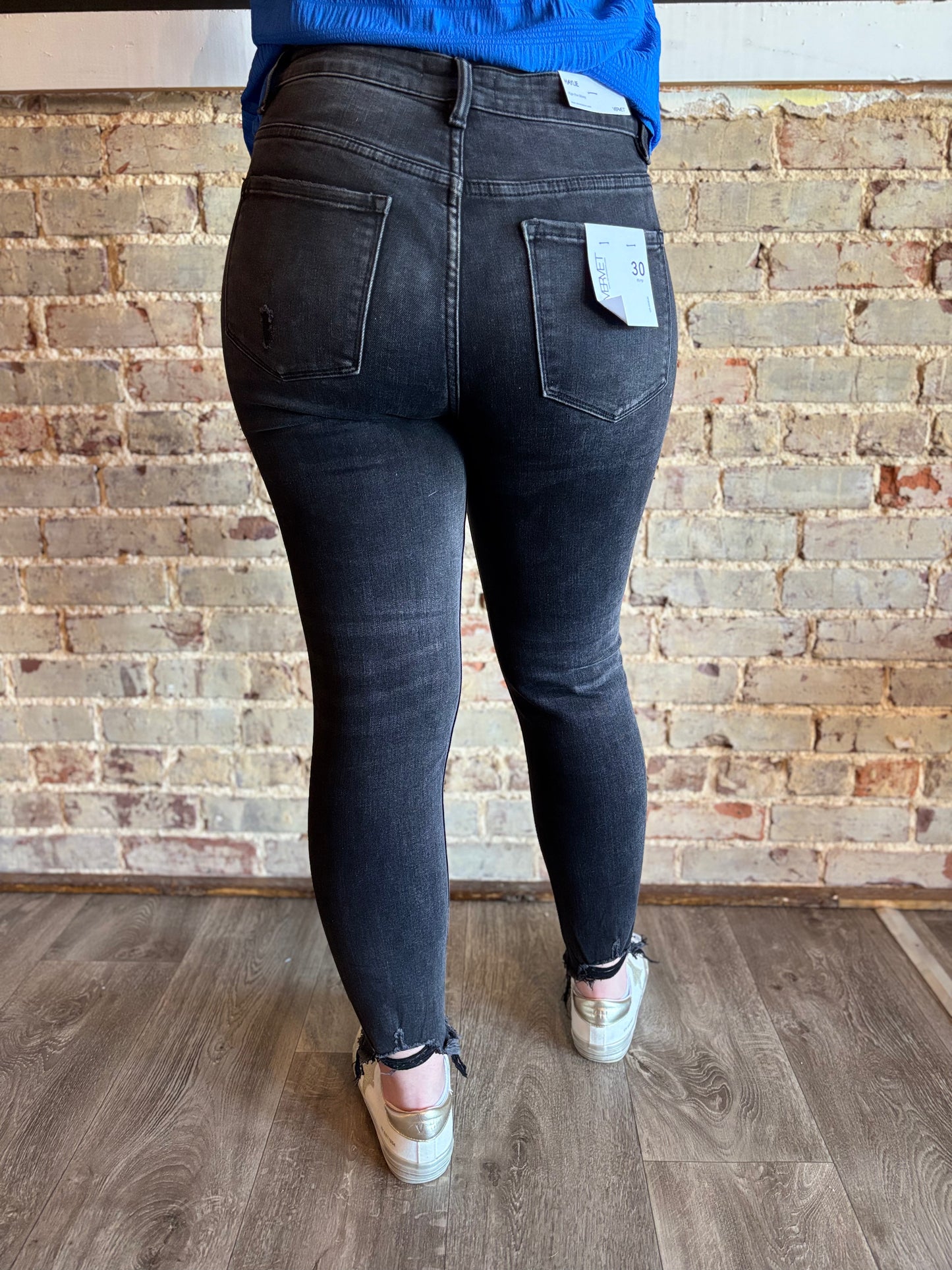 Vervet High Rise Button Skinny Jeans