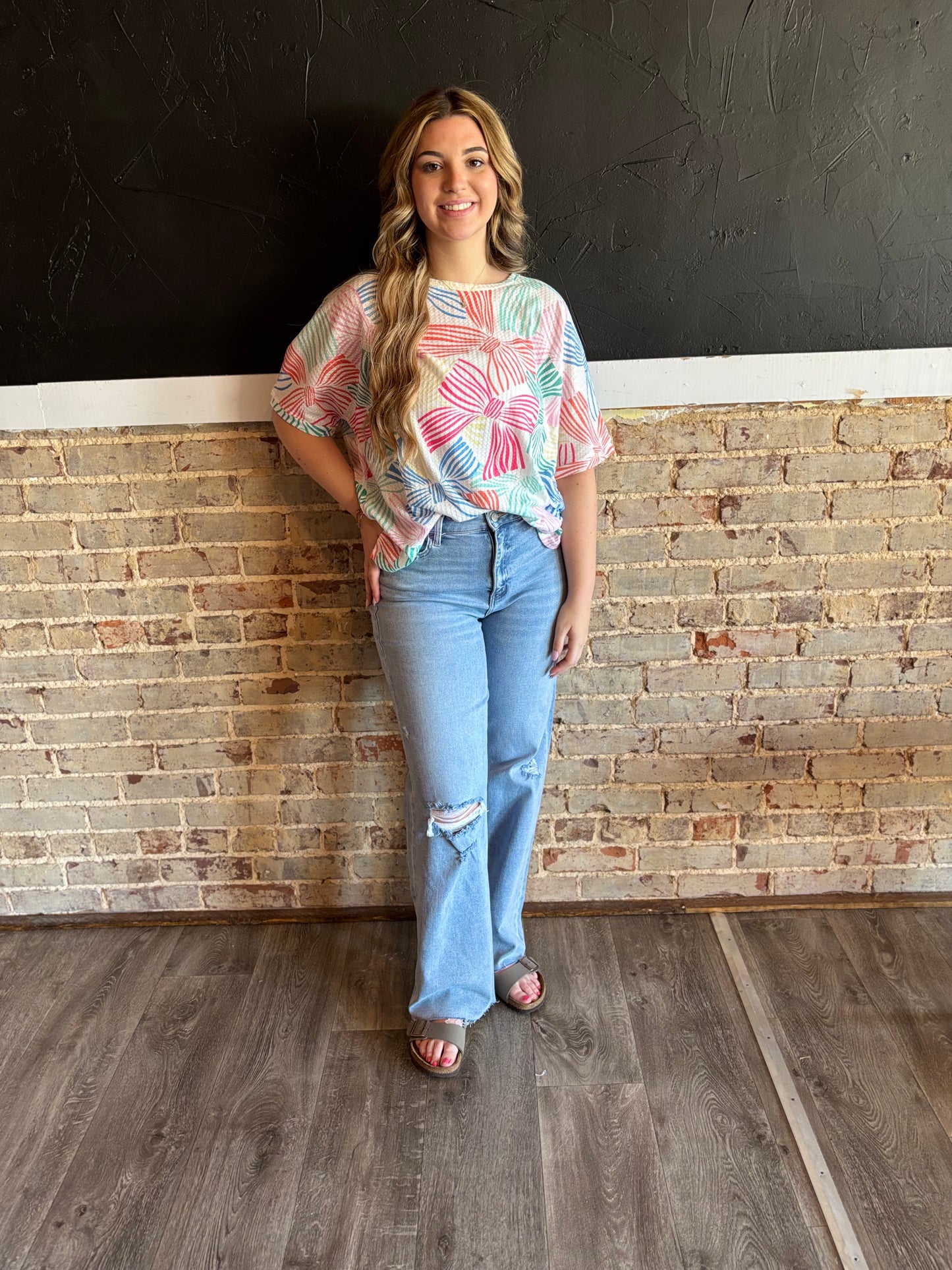 Multicolored Bow Short Sleeve Top