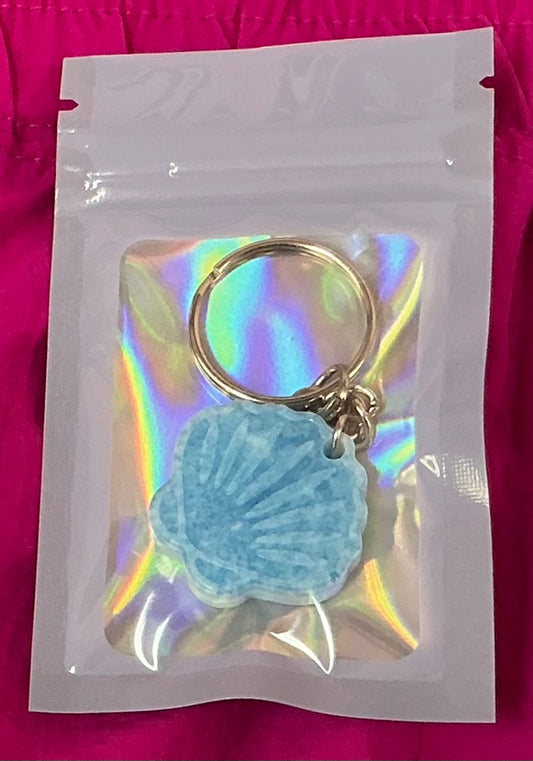 Mini White and Blue Seashell Glow In the Dark Keychain