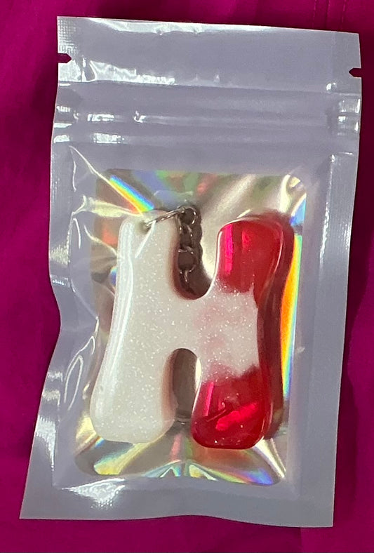 Mini White and Red Letter H Keychain