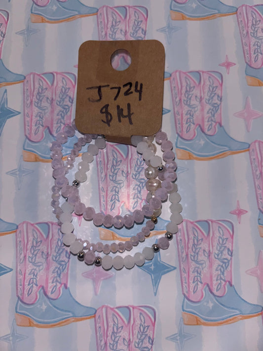 Kids Pink And White Crystal Beaded Bracelets
