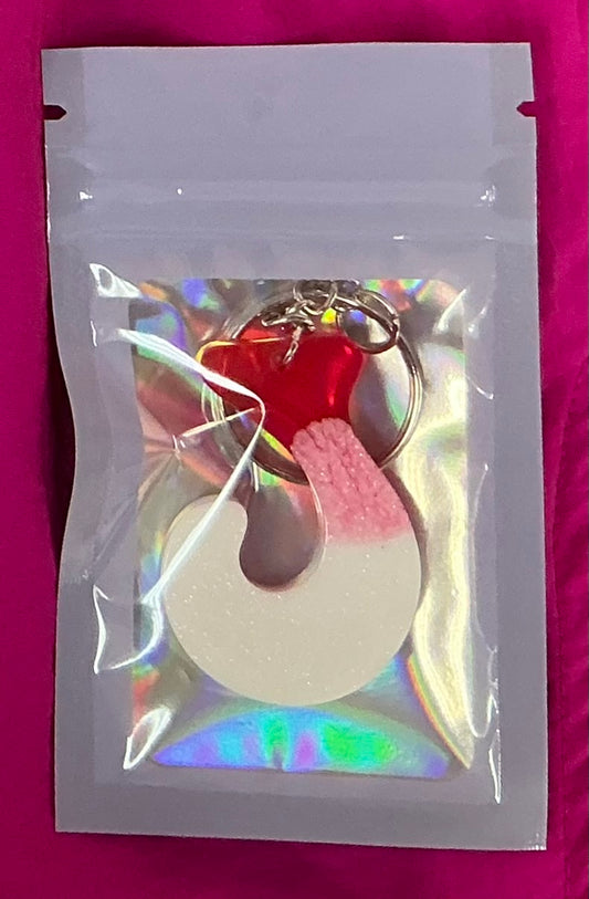 Mini White and Red Letter J Keychain