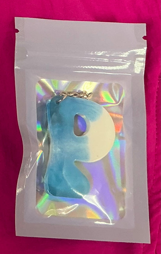 Mini White and Blue Letter P Glow in the Dark Keychain