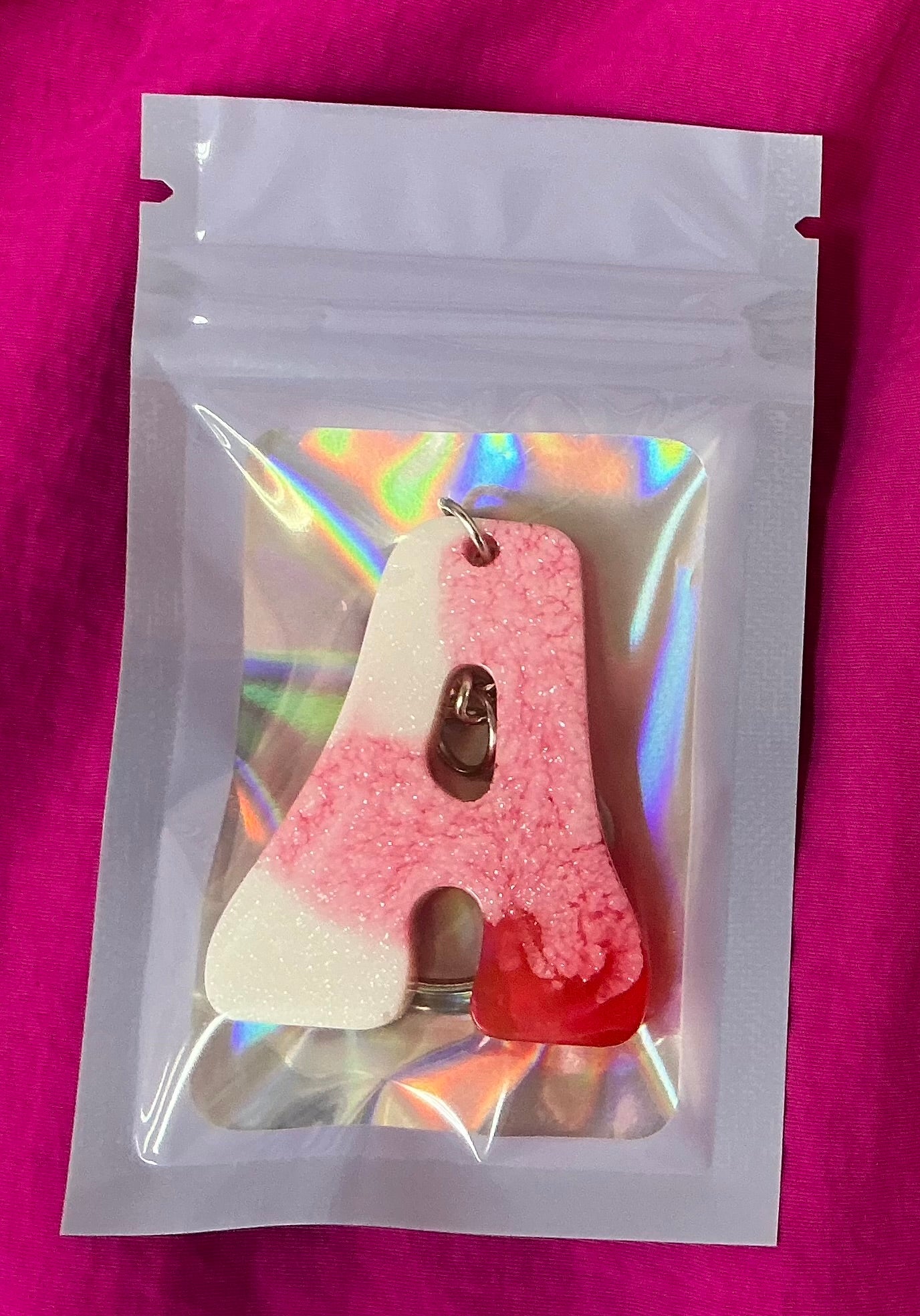 Mini White and Red Letter A Keychain