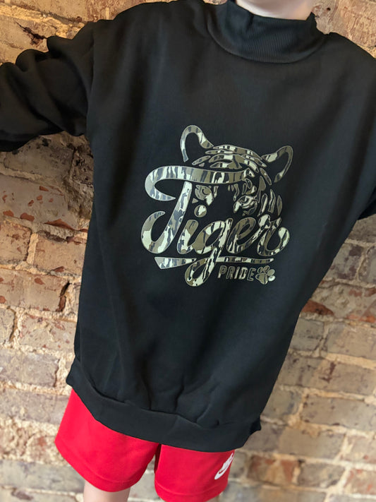 Black Mock Neck Camo Tigers Sweatshirt