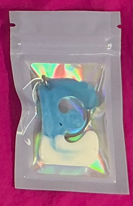 Mini White and Blue Letter E Glow in the Dark Keychain