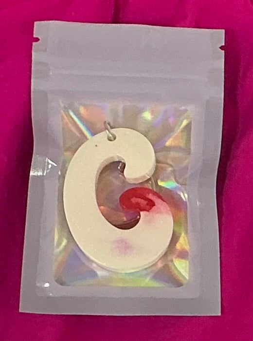 Mini White and Red Letter G Keychain