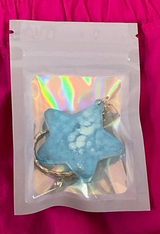 Mini White and Blue Star Glow In the Dark Keychain