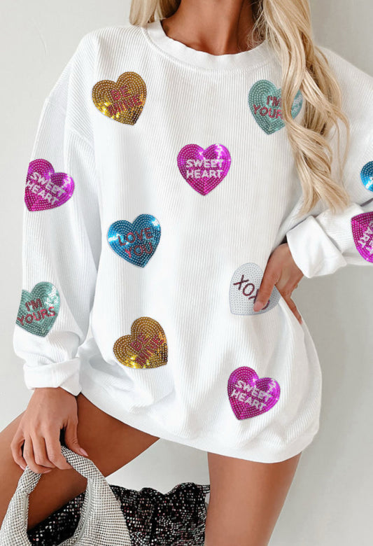 Multi-Colored Sequined Heart Sweater