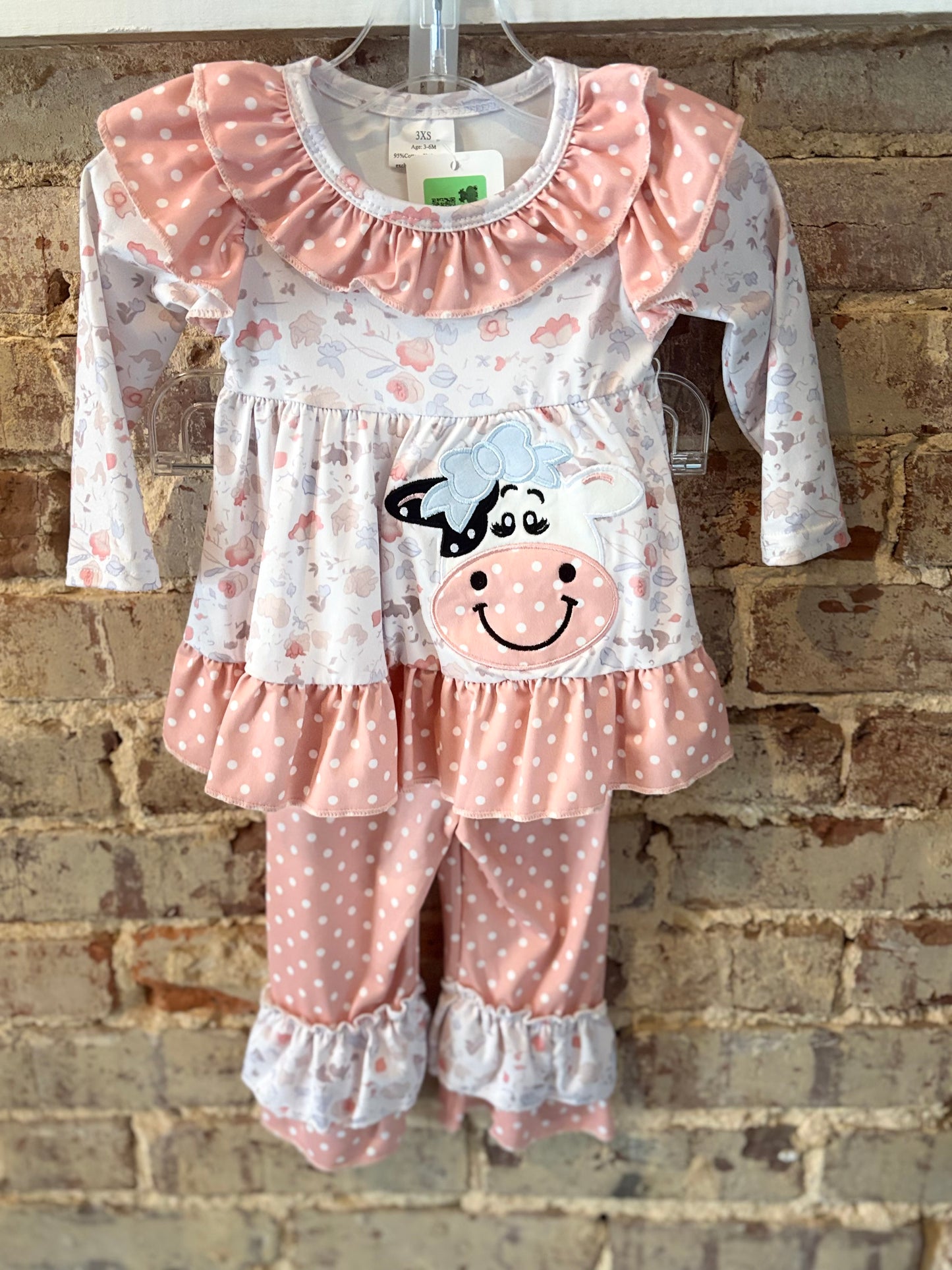 Little Girls Pink And Blue Two Piece Cow Set