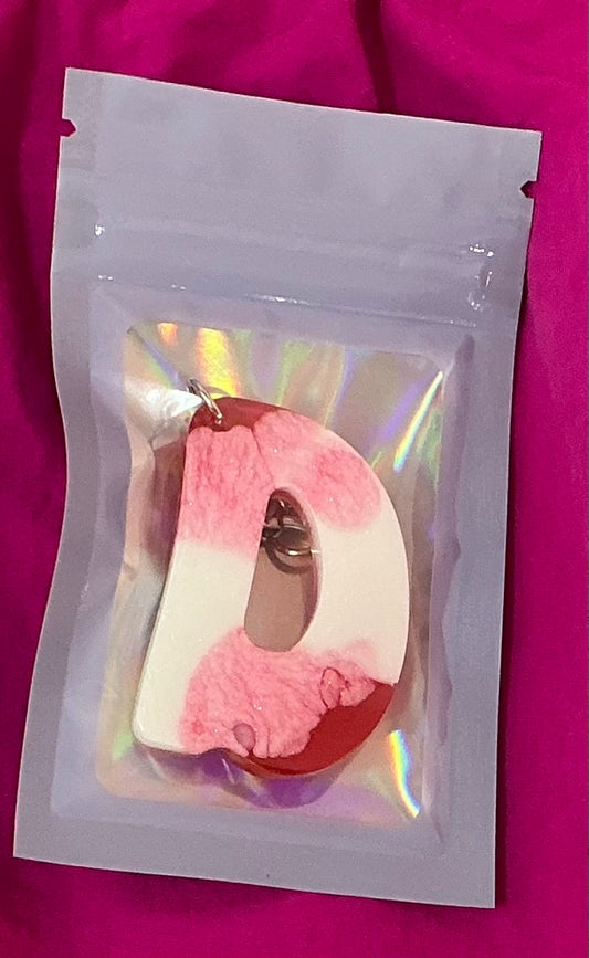 Mini White and Red Letter D Keychain