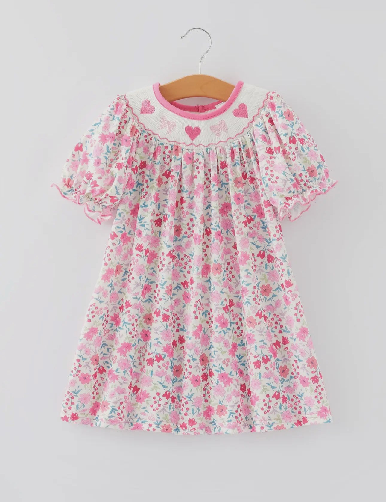 Girl’s V-Day Embroidered Pink & Heart Floral Dress