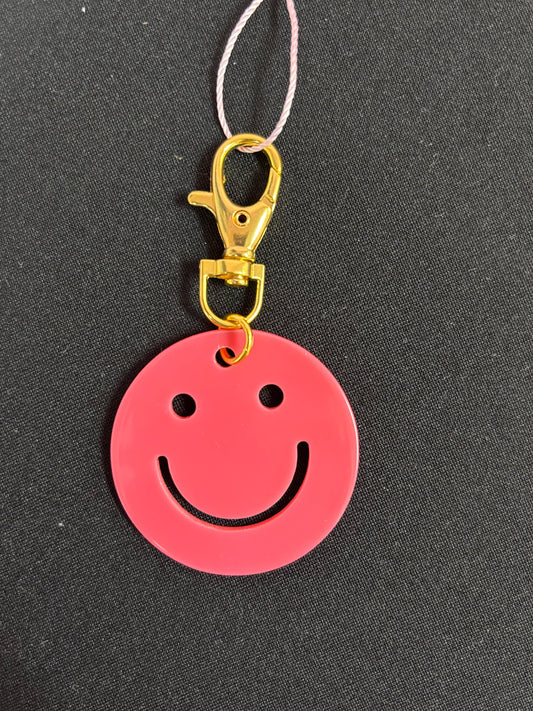 Smiley Face Hot Pink Keychain