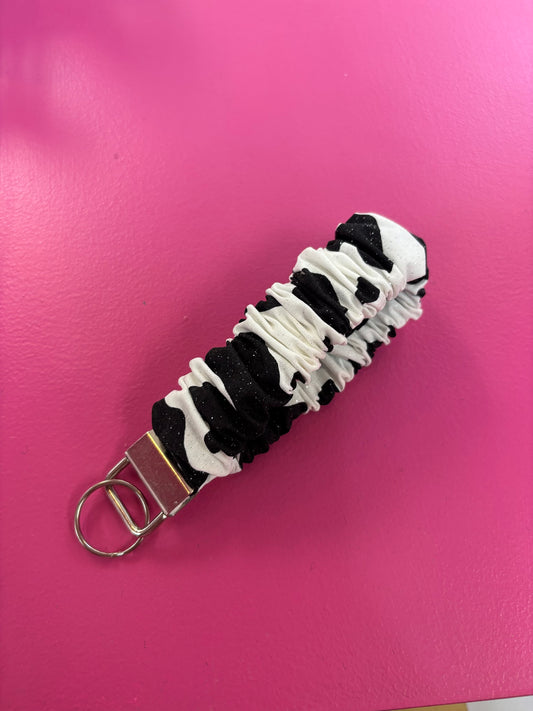 Black Cow Print Scrunchie Keychain