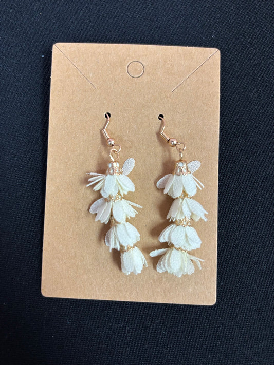 Gold & White Tear Flower Earrings