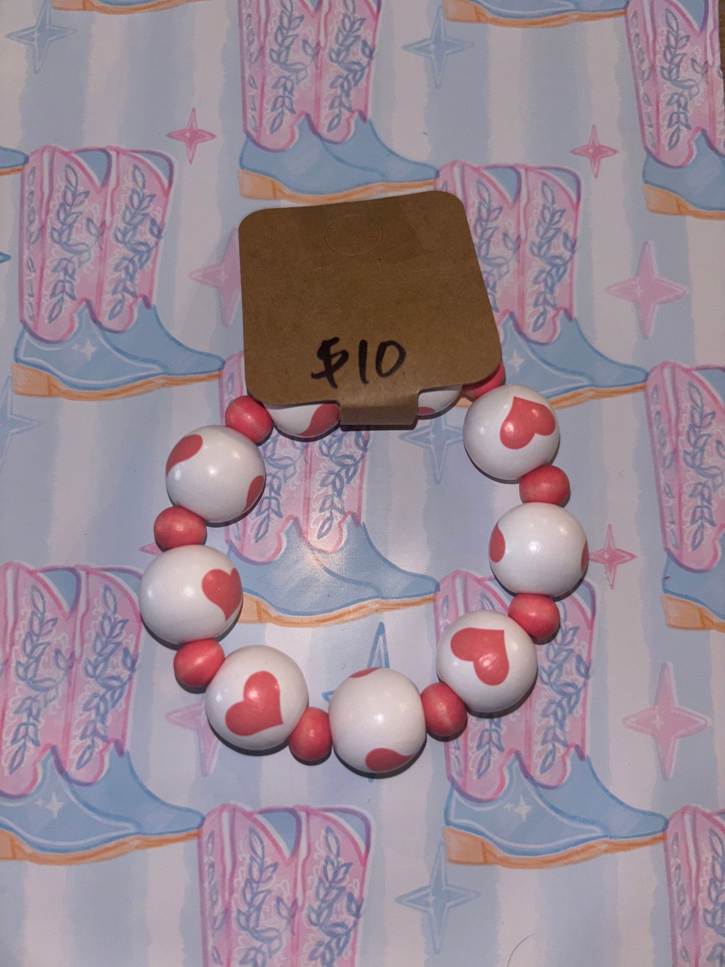 Kids Wooden Beaded Heart Bracelets