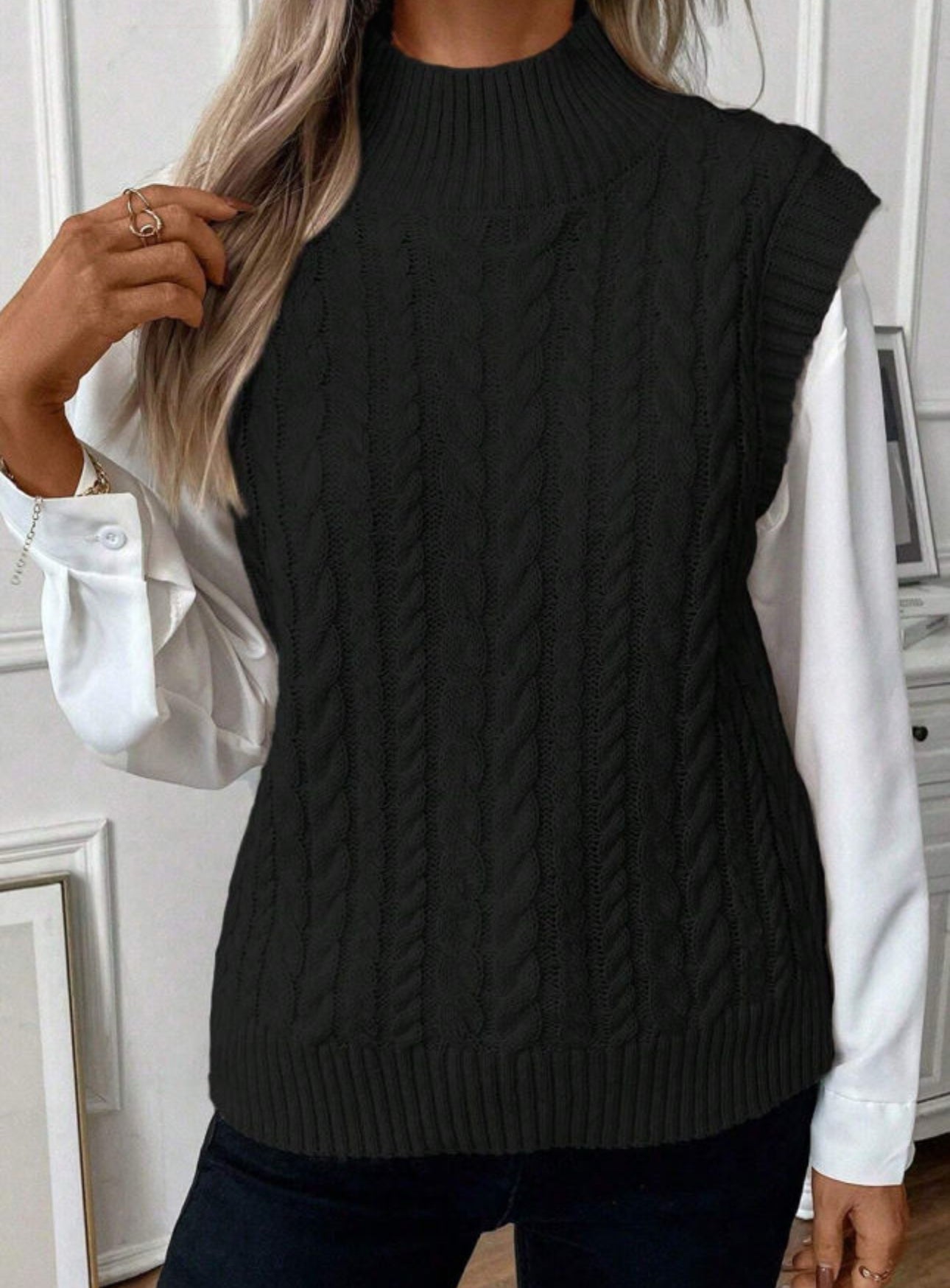 High Neck Cable Knit Sweater