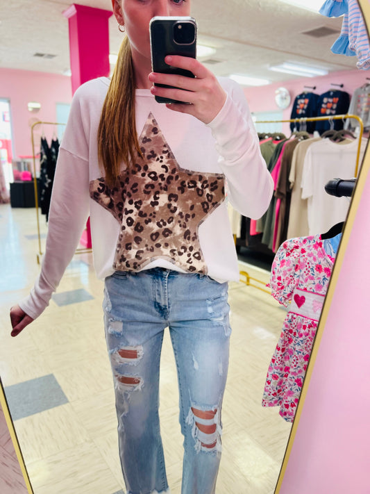 Cheetah White Star Long Sleeve Top