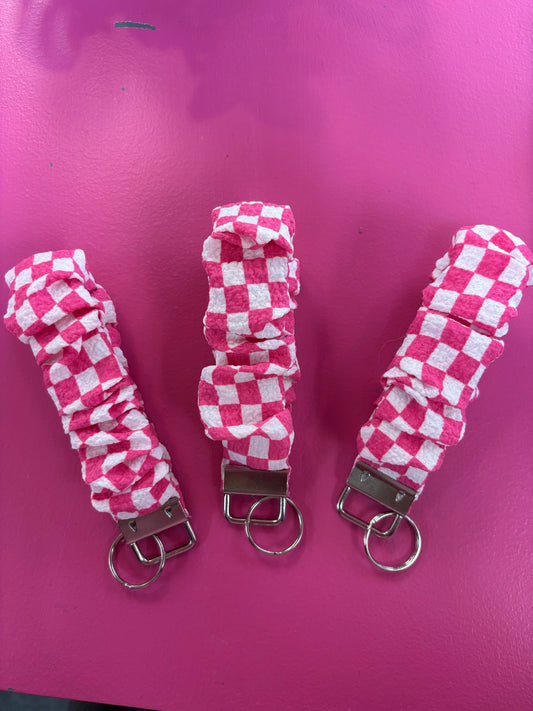 White & Pink Checkered Scrunchie Keychain