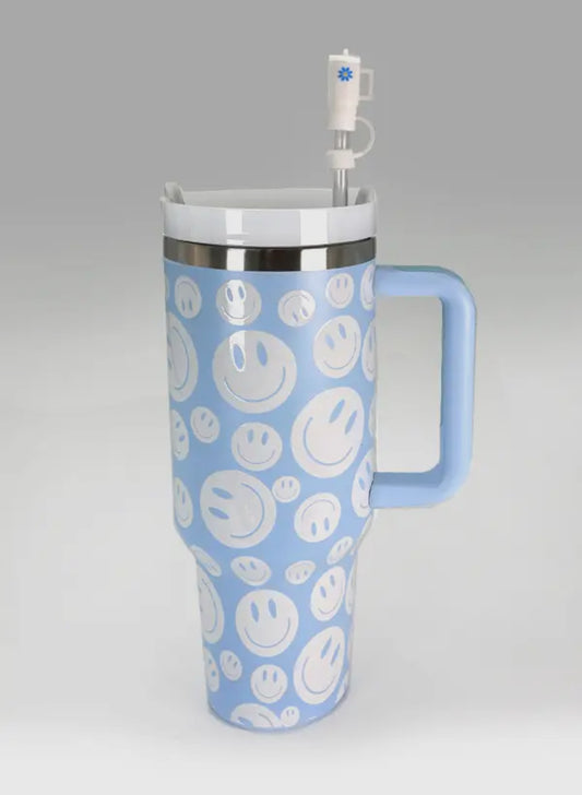 Light Blue Smiley Face 40 oz Tumbler