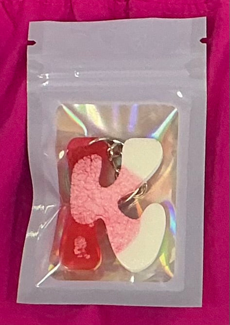Mini White and Red Letter K Keychain