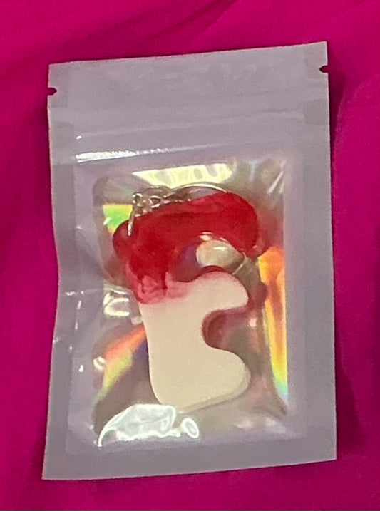 Mini White and Red Letter F Keychain