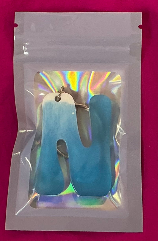 Mini White and Blue Letter N Glow in the Dark Keychain