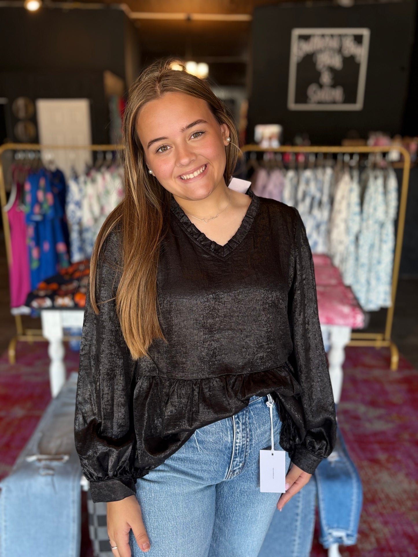 Black Shimmer Dress Top