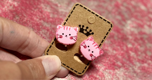 Pink Kitty Clip-on Earrings