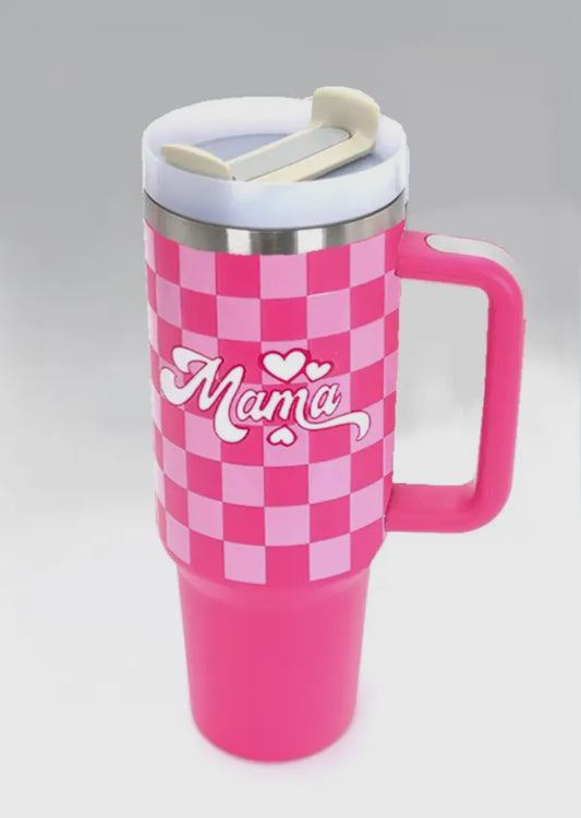 Mama Pink Checkered Tumbler