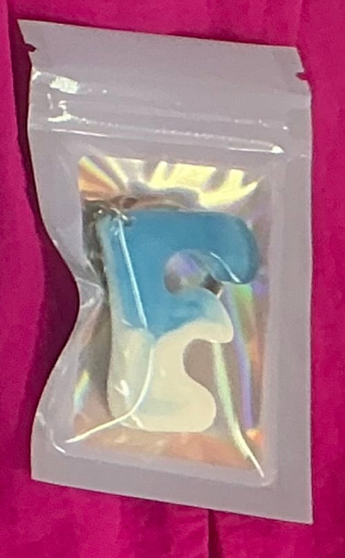 Mini White and Blue Letter F Glow in the Dark Keychain