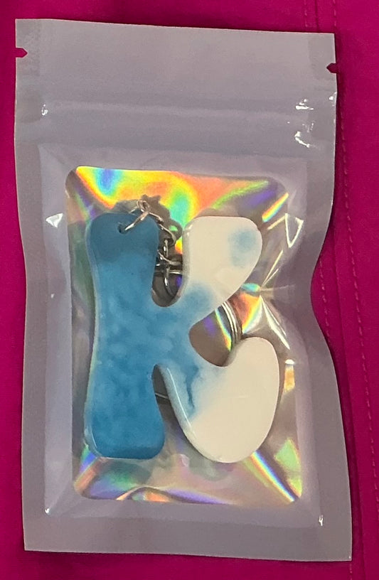Mini White and Blue Letter K Glow in the Dark Keychain