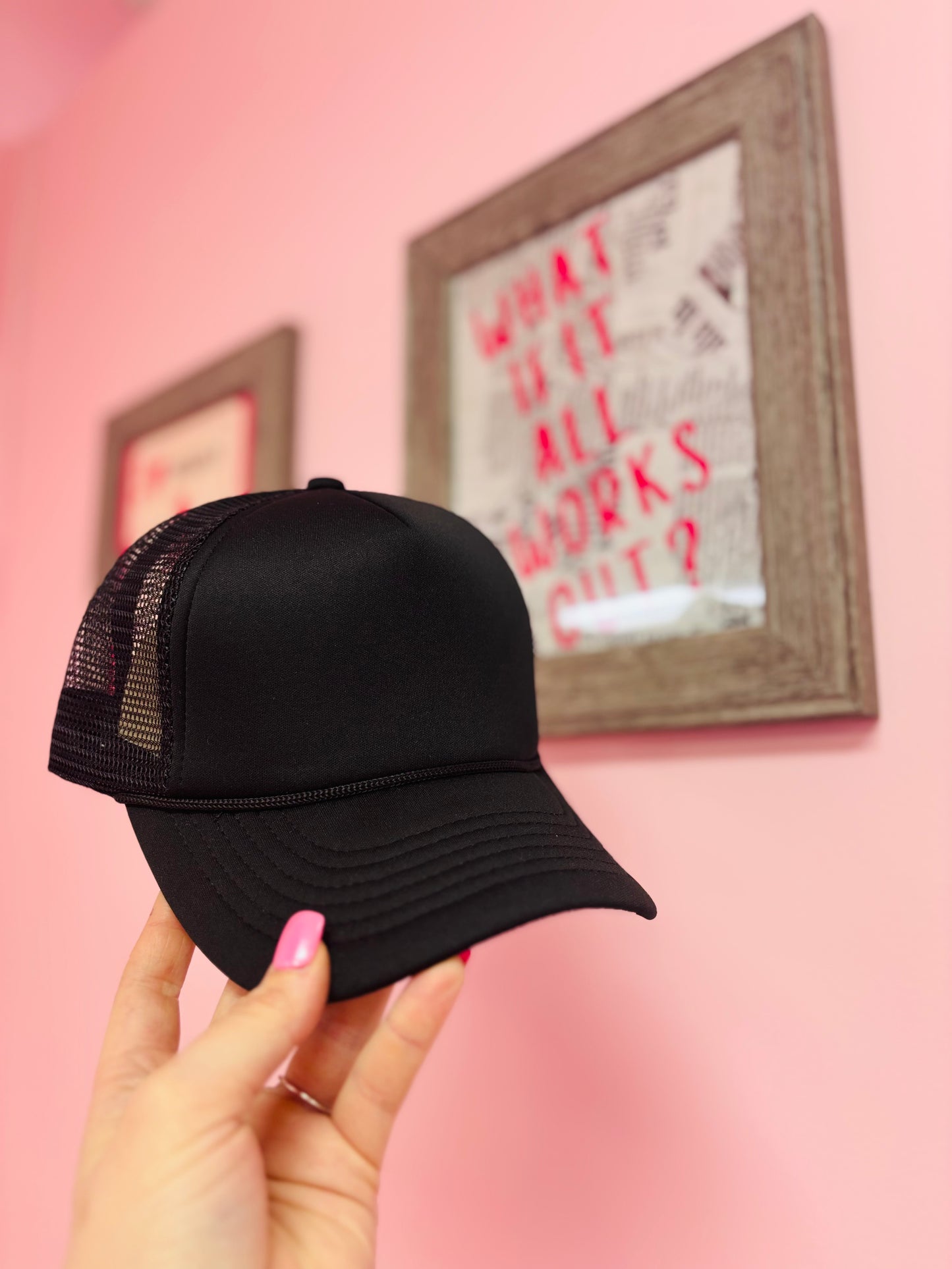 Black on Black Blank Trucker Hat