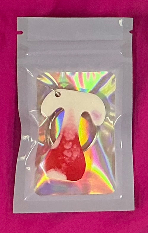 Mini White and Red Letter T Keychain
