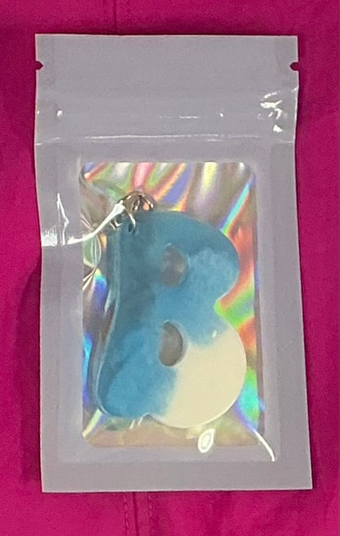 Mini White and Blue Letter B Glow in the Dark Keychain